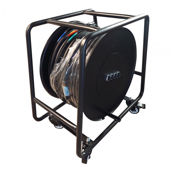 Rollo de cable profesional de 4 canales y 100 metros de largo con ruedas